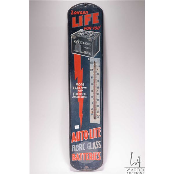 Vintage metal and porcelain Auto-Life Fibreglass Batteries thermometer (fahrenheit) 38 1/2  H X 8 