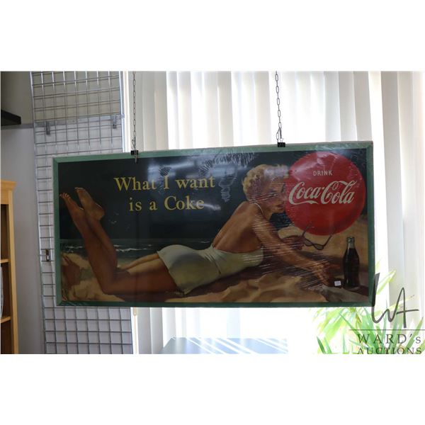 Cardboard Coca-Cola advertising sign marked Lithograph in Canada, 27 1/2  H X 57  W