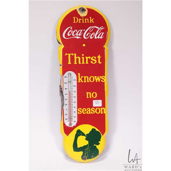 Vintage metal and porcelain Coca-Cola thermometer (fahrenheit) 18  H X 5 1/2  note: damage to left s