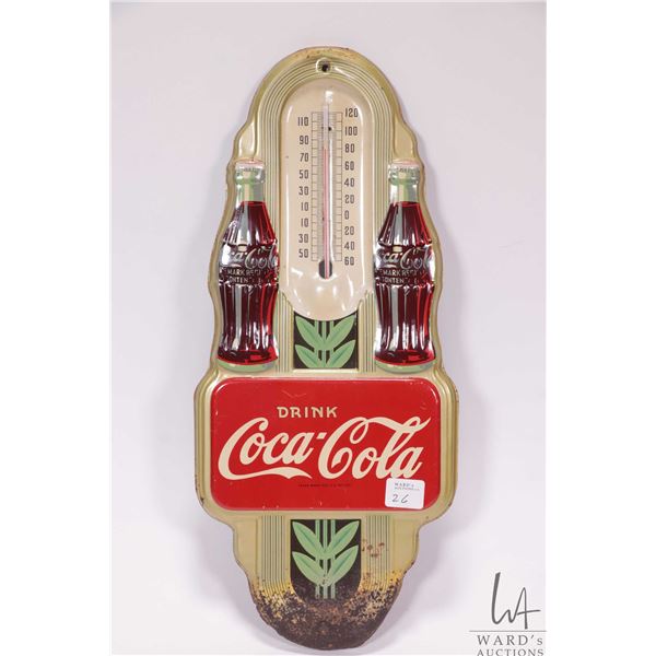 Vintage metal and porcelain Coca-Cola thermometer ( fahrenheit) 15 1/2  H X 7  W