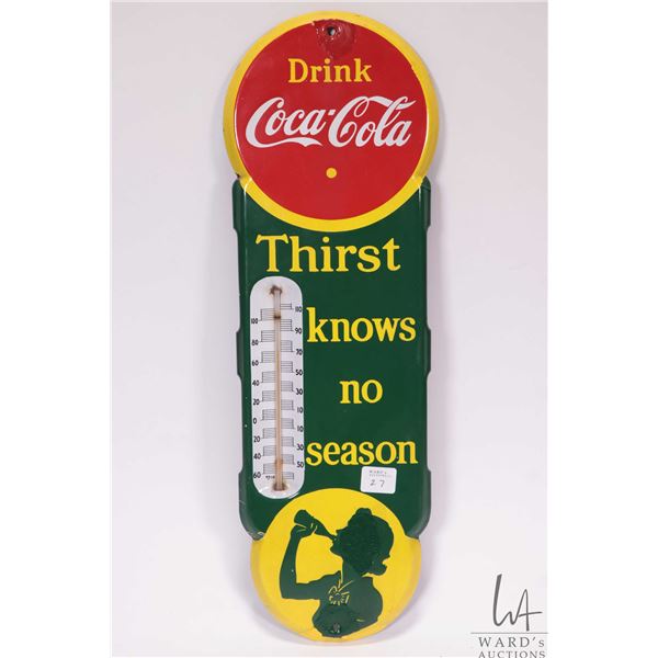 Vintage metal and porcelain Coca-Cola thermometer (fahrenheit) 18  H X 5 1/2 