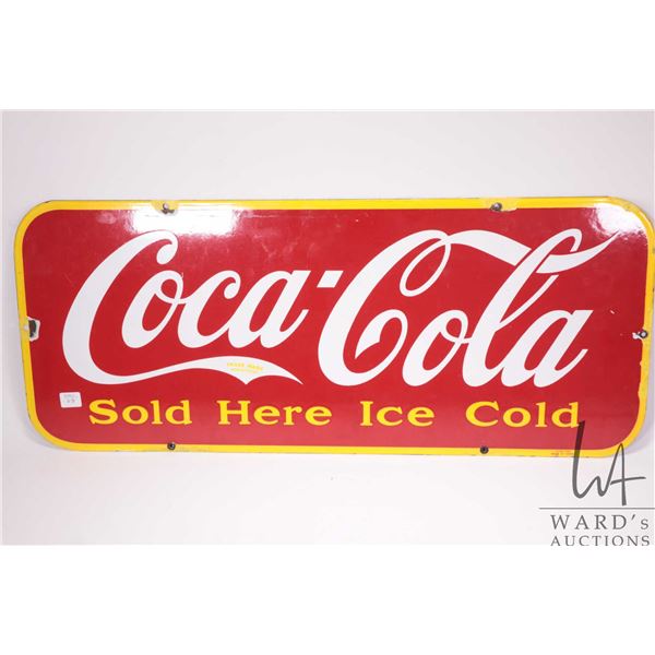 Vintage metal and porcelain sign  Coca-Cola- Sold Here Ice Cold  marked Vilas (1941) Made in Canada.