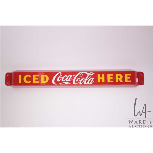 Vintage metal and porcelain   Iced Coca-Cola Here  31 1/2 L X 3  W