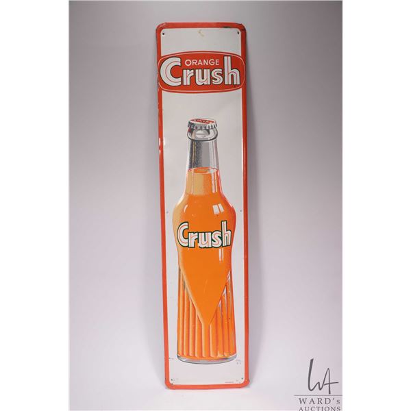 Vintage metal and porcelain Orange Crush advertisement sign 35 1/2  H X 8 1/2 , marked Made in Canad