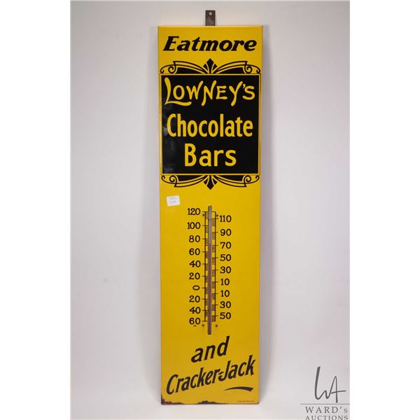 Vintage metal and porcelain Eatmore Lowney's Chocolate Bars (fahrenheit) marked General Steelwares L