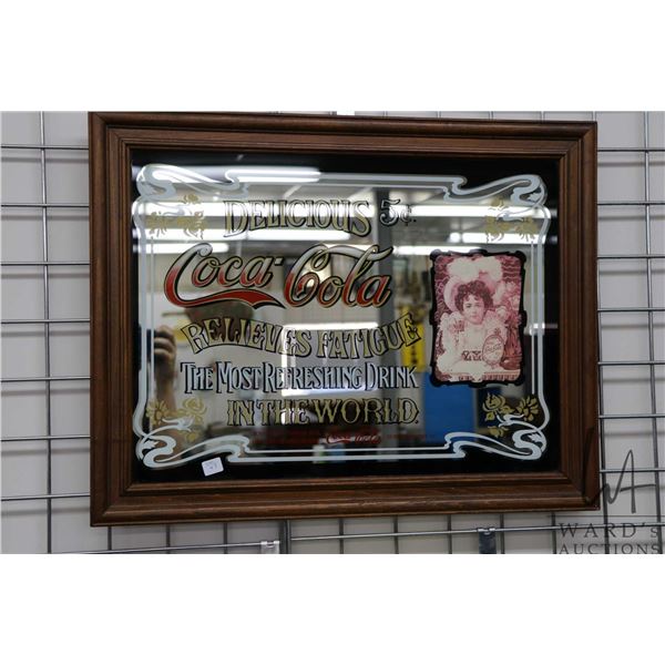 Framed Coca-cola advertising mirror 21 H X 27 1/2  W