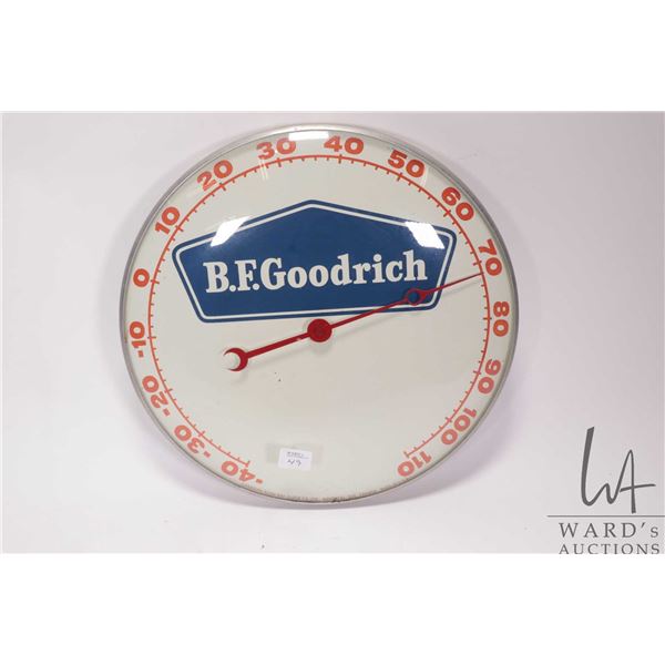 Vintage B.F. Goodrich 12" diameter temperature gauge marked Canadian Neon-Ray Clock Co. Ltd. Montrea