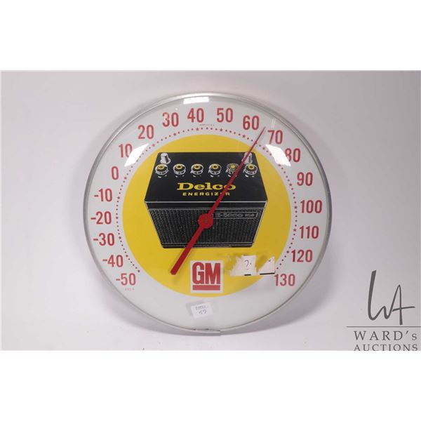 Vintage Delco Batteries 12" diameter temperature gauge