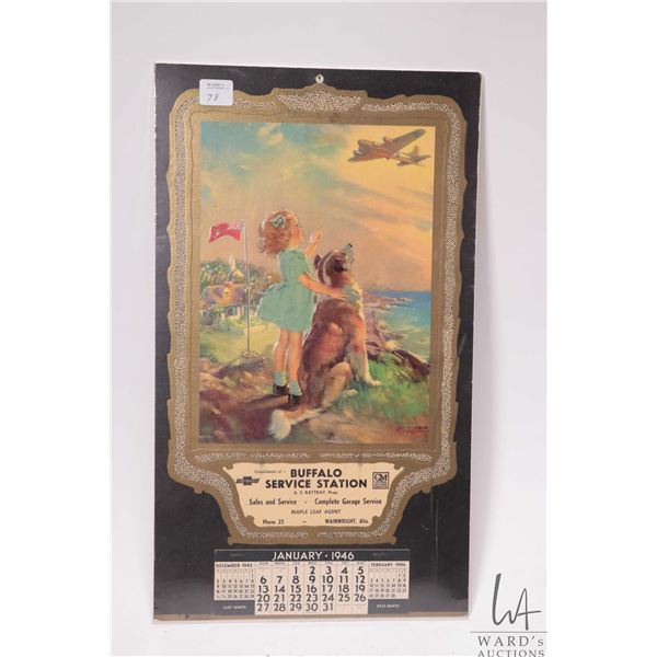 Vintage Buffalo Service Station, Wainwright, Alta cardboard1946 calendar