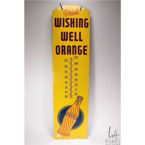 Vintage metal and porcelain " Wishing Well Orange" wall mount thermometer, 40" long x 10-1/2" wide