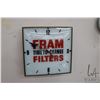 Image 1 : Fram Filters illuminating electric wall clock, 15" square, working at time of cataloguing, needs new