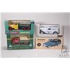Image 1 : 3 collectible Ertl car themed banks including John Deer tanker, Seasons Greetings flat deck truck, R