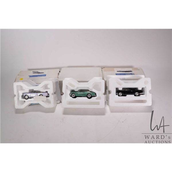 3 1:43 scale Franklin Mint die cast collectible cars including 1953 Packard Carribean, 1953 Buick Sk