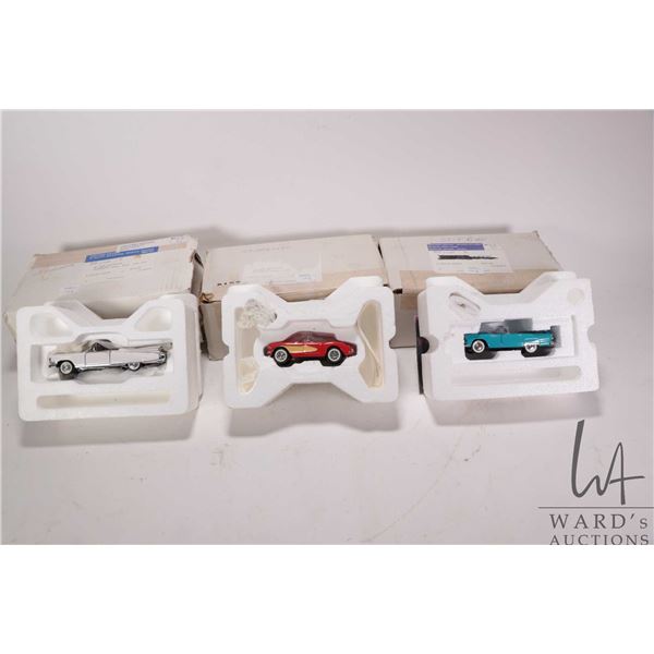 3 1:43 scale Franklin Mint die cast collectible cars including 1957 Ford Thunderbird, 1957 Chevrolet
