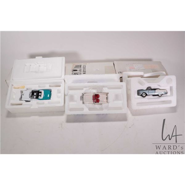 3 1:43 scale Franklin Mint die cast collectible cars including 1953 Chevrolet Corvette, 1955 Chevrol