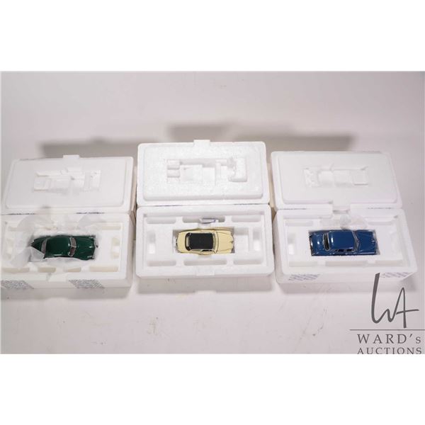3 1:43 scale Franklin Mint die cast collectible cars including 1951 Hudson Hornet 2-door, 1950 Rambl