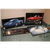 Image 1 : 4 framed Corvette photographic prints including a blue mid 60's Corvette picture signed by Dick Guld