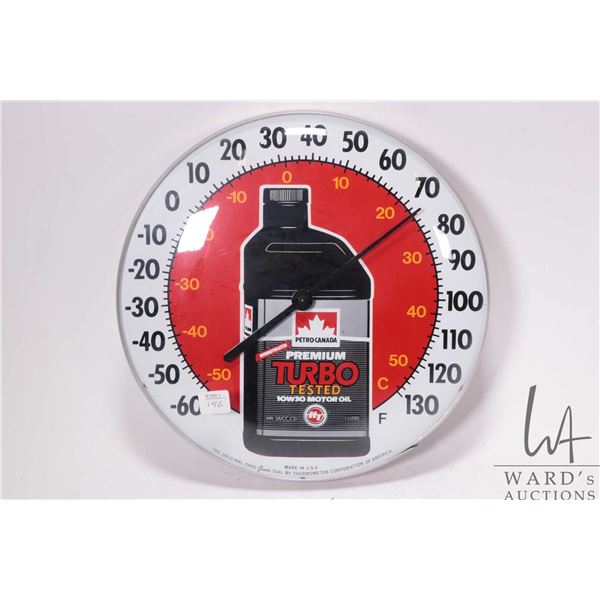 Vintage PetroCanada Premium Turbo Motor Oil 12" diameter temperature gauge