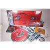 Image 1 : 6 reproduction metal Chevy and Corvette wall signs, plus a BF Goodrich Corvette poster