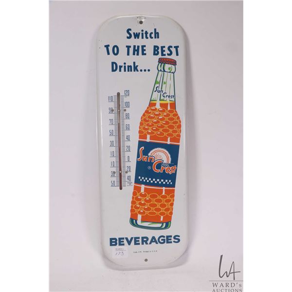 Vintage metal and porcelain " Sun Crest" wall mount thermometer, 16" tall x 6" wide