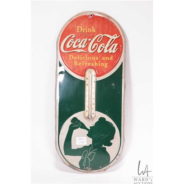 Vintage metal and porcelain "Coca-Cola" wall mount thermometer, 15-3/4" tall by 7" wide