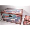 Image 2 : 2 automotive themed reproduction canvas wrapped trunks, largest measures 23" wide x 14" long x 13" t