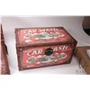 Image 3 : 2 automotive themed reproduction canvas wrapped trunks, largest measures 23" wide x 14" long x 13" t