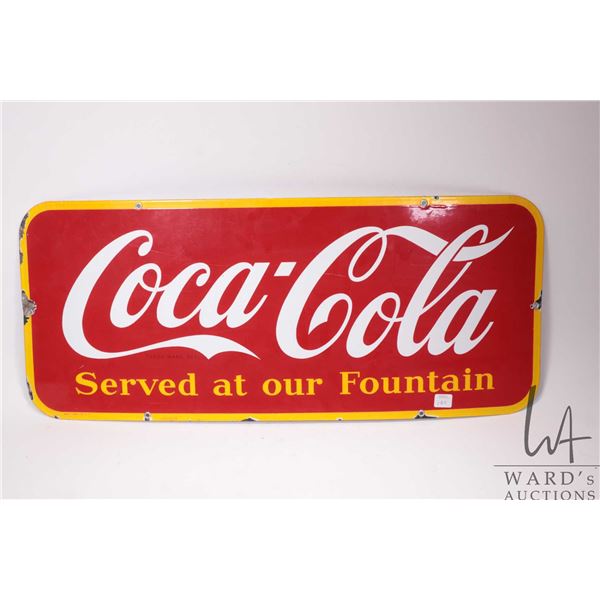 Vintage metal and porcelain "Coca-Cola" wall sign dated 1947, 12-1/4" x 29-1/4"