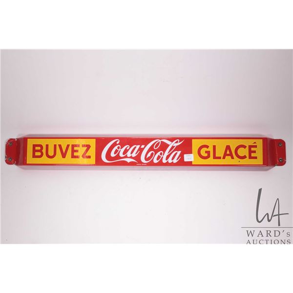 Vintage metal and porcelain "Coca-Cola" door push made in Canada, 31-1/2" x 3"