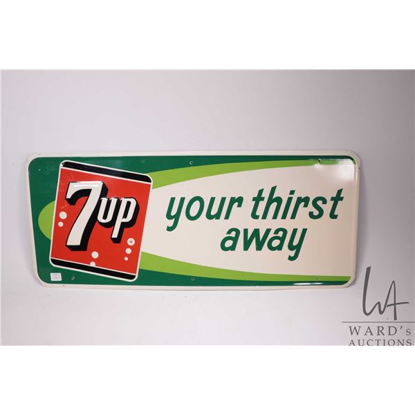 Vintage metal and porcelain "7-Up" wall sign dated 1964, 12-1/4" x 29-1/4"