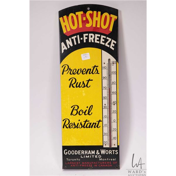 Vintage metal and porcelain "Hot-Shot" wall mount thermometer, 20" x 7-1/2"