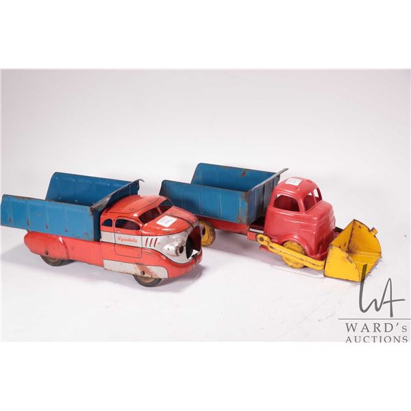 Two pressed steel toys including Wyandotte dump truck, 12" in length, note: missing grill and a Marx