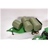 Image 2 : Three Ertl 1:18 scale die cast John Deere toys including 4450 tractor, 568 round bailer with hay bal