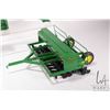 Image 4 : Three Ertl 1:18 scale die cast John Deere toys including 2755 tractor with front end loader, seeder 