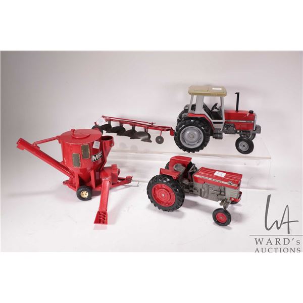 Four Ertl 1:16 scale Massey-Ferguson tractors and impliments including 175 tractor, 3070 tractor, mi