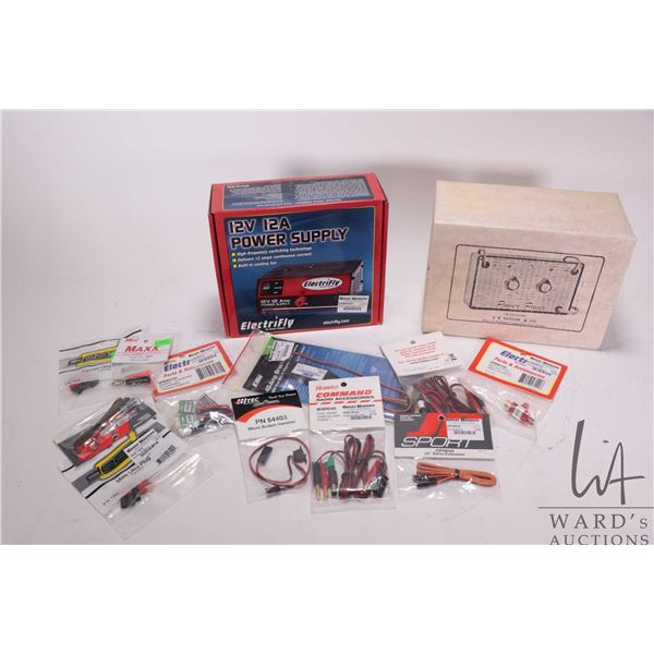 Selection of RC accessories including Electrifly by GreatPlanes 12 V power supply, LR Taylor & Co. P
