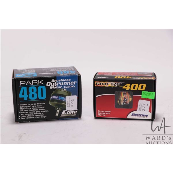 Two RC electric motors including E-flite Park 480 and a Electrifly Rimfire 400