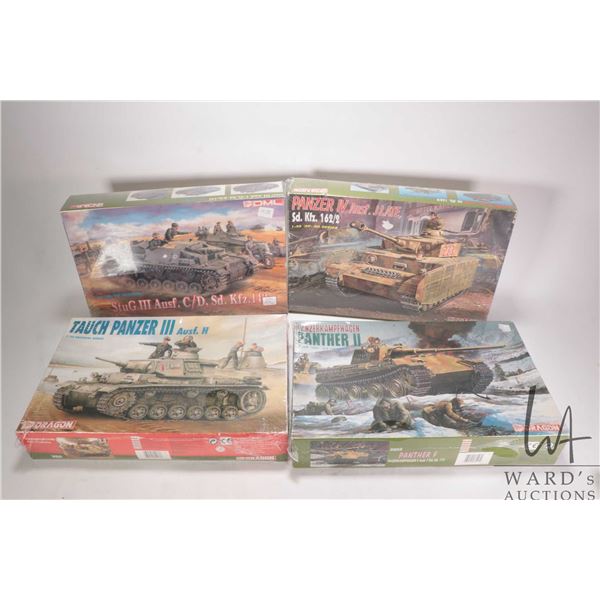 Four 1:35 scale Dragon WWII tank model kits, all new in box