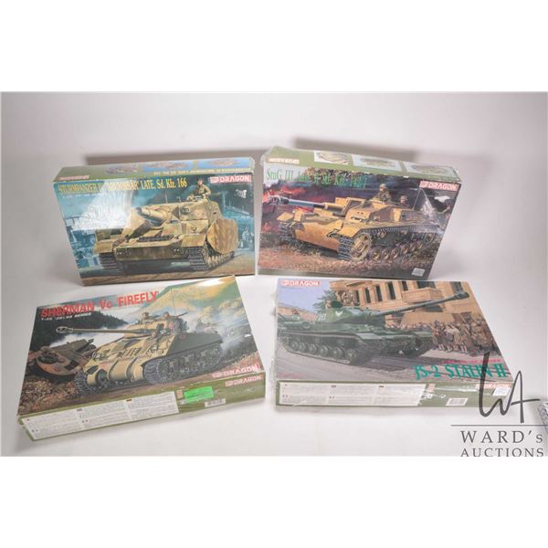 Four 1:35 scale Dragon WWII tank model kits, all new in box