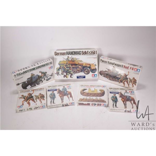Seven 1:35 scale Tamiya WWII model kits, all new in box