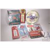 Image 1 : 7 assorted reproduction metal wall signs and thermometers, and a reproduction wall clock, various si