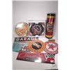 Image 1 : 7 assorted reproduction metal wall signs and thermometers, and a reproduction wall clock, various si