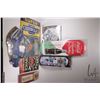 Image 1 : 7 assorted reproduction metal wall signs and thermometers, and a reproduction wall clock, various si