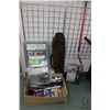 Image 1 : Selection of miscellaneous car related items including 4 vehicle temperature gauges, metal shelving,