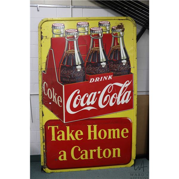 Large vintage 3 piece metal and porcelain "Coca-Cola" wall sign dated 1951, overall dimensions inclu