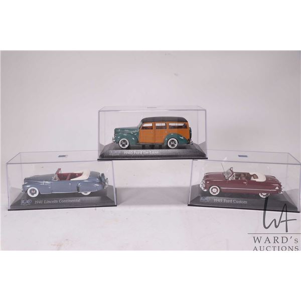 Three Danbury Mint 1:43rd scale die cast Ford 100th Anniversary cars including 1949 Ford Convertible