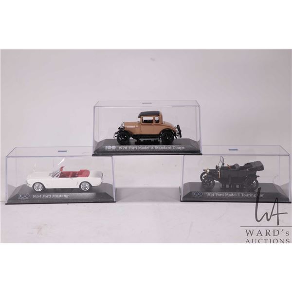 Three Danbury Mint 1:43rd scale die cast Ford 100th Anniversary cars including 1914 Ford Model T Tou