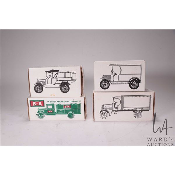 Four Ertl collectible banks including 1931 Hawkeye tanker, 1925 Kenworth truck, 1918 Tanker bank and