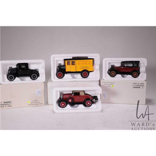 Four 1:43rd scale National Motor Museum Mint die cast cars including 1918 Chevy 490 Touring, 1923 Ch