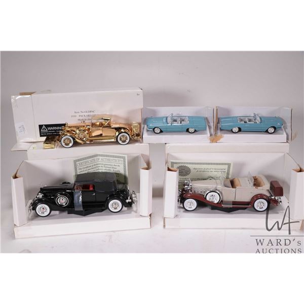 Five 1:43rd scale National Motor Museum Mint die cast cars 1934 Packard, 1932 Cadillac Sport Phaeton